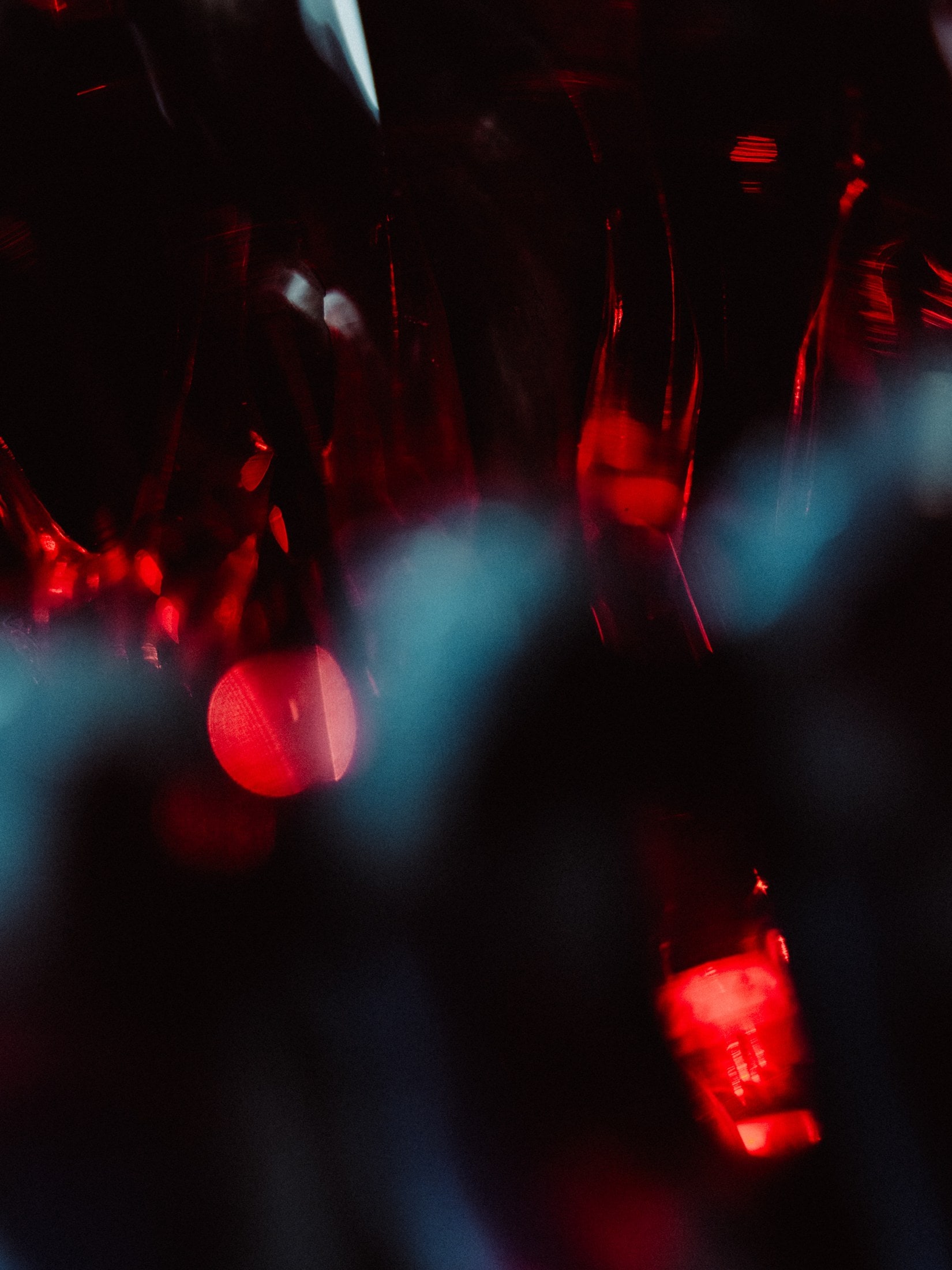 Red and blue light through the glass, at night